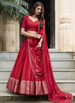 Chanderi Red Festival Wear Weaving  Readymade Lehenga Choli